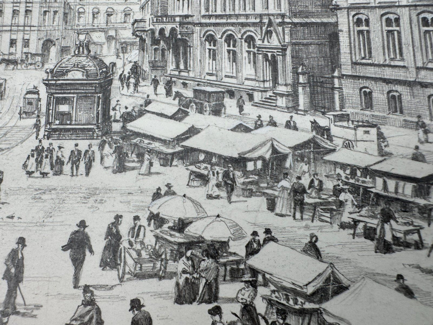 * HEINZ WEHLISCH ZEICHNUNG GELSENKIRCHEN NEUMARKT UM 1900 ANSICHT