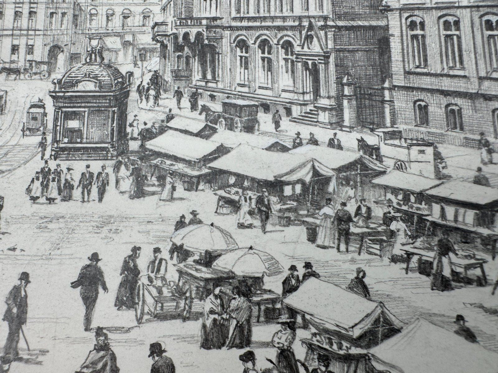 * HEINZ WEHLISCH ZEICHNUNG GELSENKIRCHEN NEUMARKT UM 1900 ANSICHT