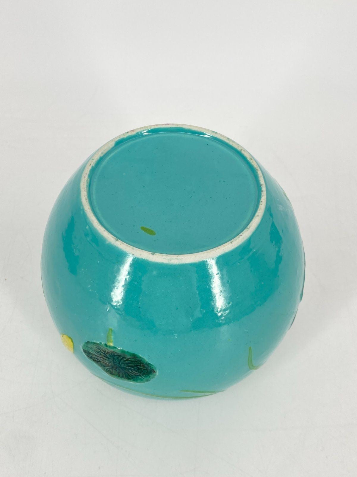* CHINESISCHE KERAMIK VASE KRANICH SEEROSE RELIEF TÜRKIS VINTAGE