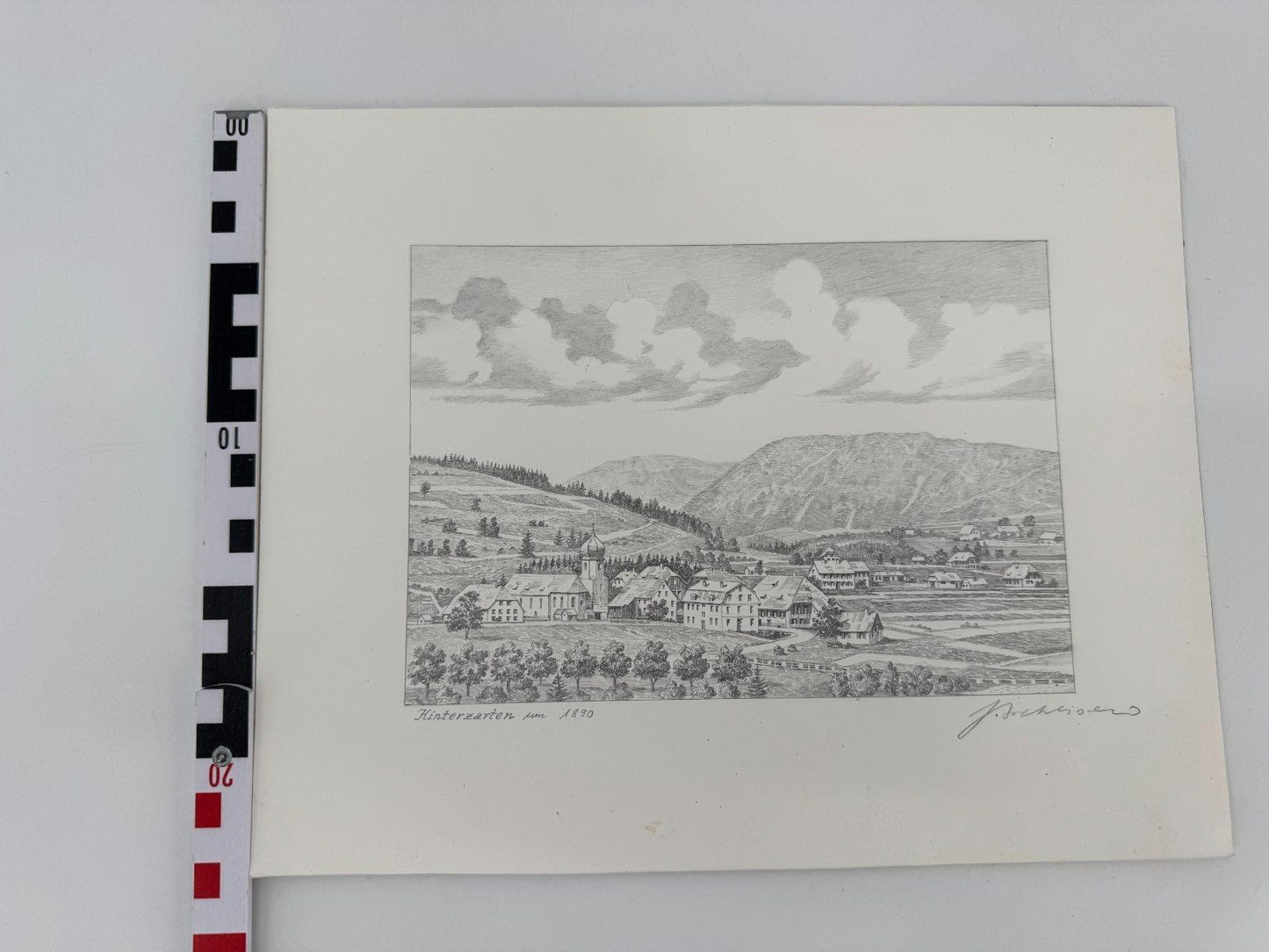 * HEINZ WEHLISCH ZEICHNUNG HINTERZARTEN 1890 ANSICHT SIGNIERT