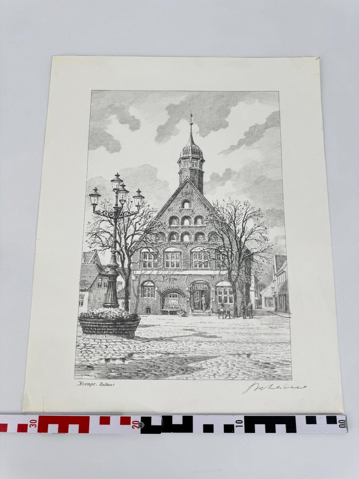 * HEINZ WEHLISCH ZEICHNUNG KREMPE RATHAUS ANSICHT SIGNIERT