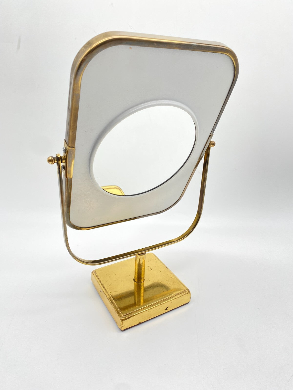 ELEGANTER ART DECO DESIGN KOSMETIKSPIEGEL SCHMINKSPIEGEL MESSING 50ER VINTAGE
