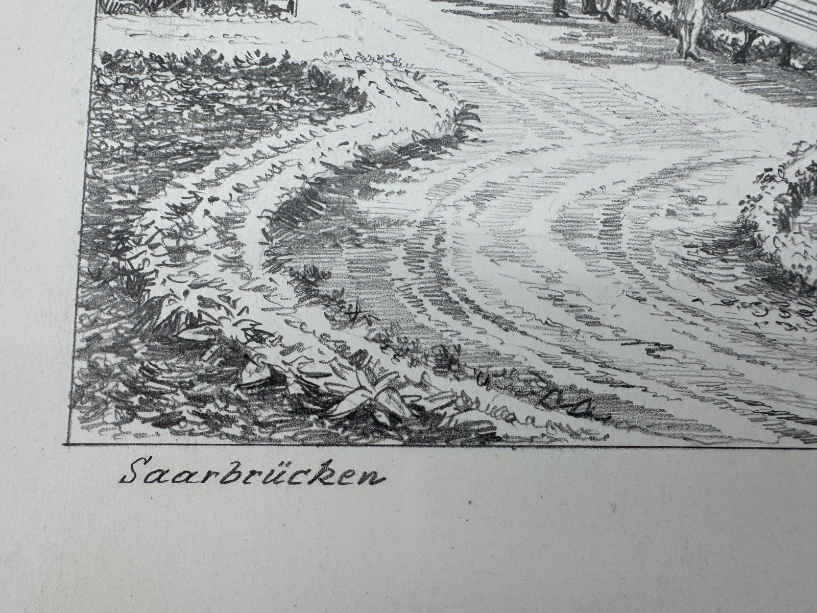* HEINZ WEHLISCH ZEICHNUNG SAARBRÜCKEN ANSICHT SIGNIERT