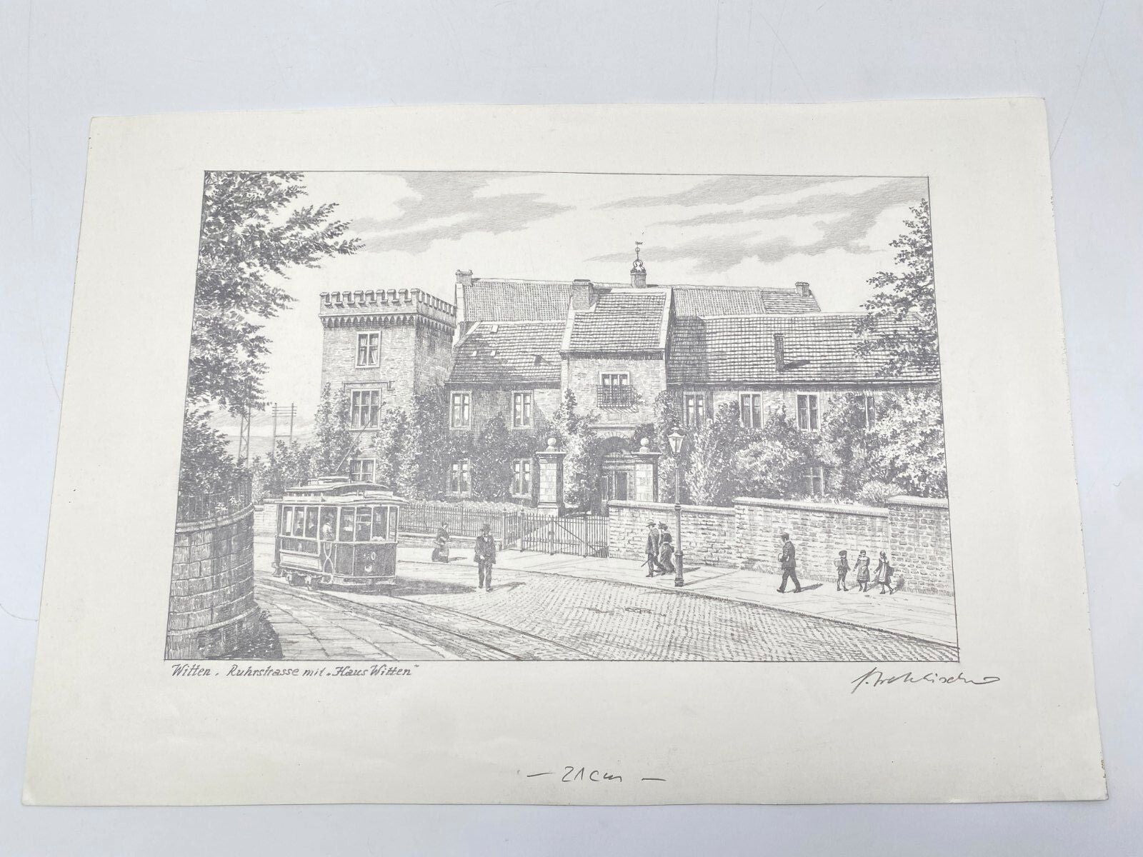 HEINZ WEHLISCH ZEICHNUNG RUHRSTRASSE HAUS WITTEN SIGNIERT