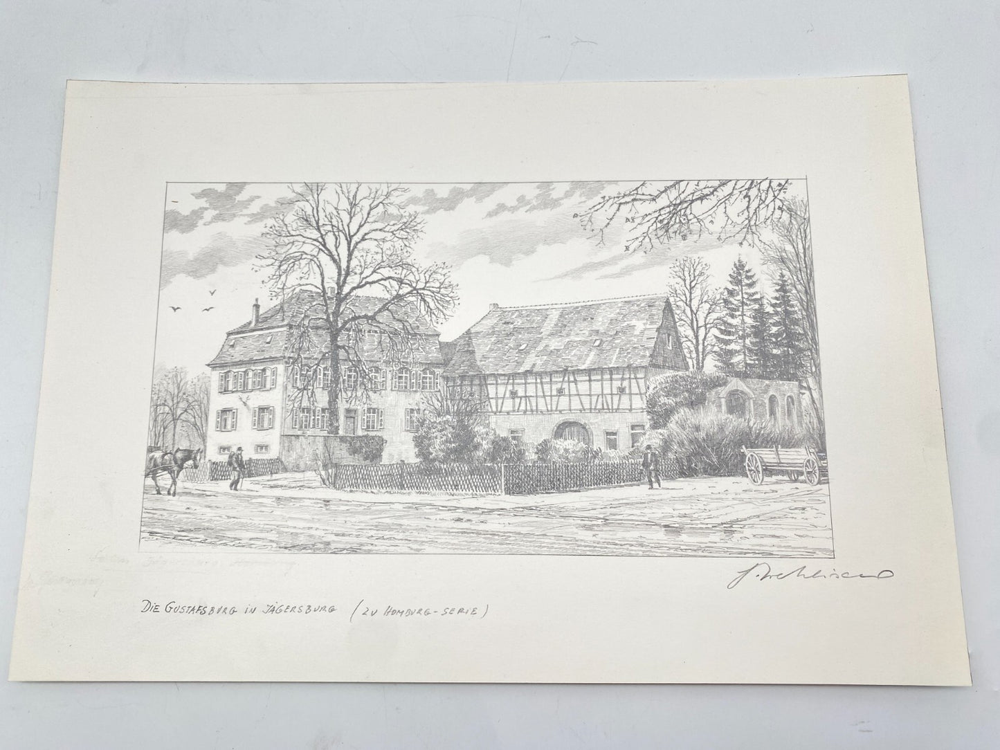 HEINZ WEHLISCH ZEICHNUNG GUSTAVSBURG JÄGERSBURG HOMBURG HANDSIGNIERT