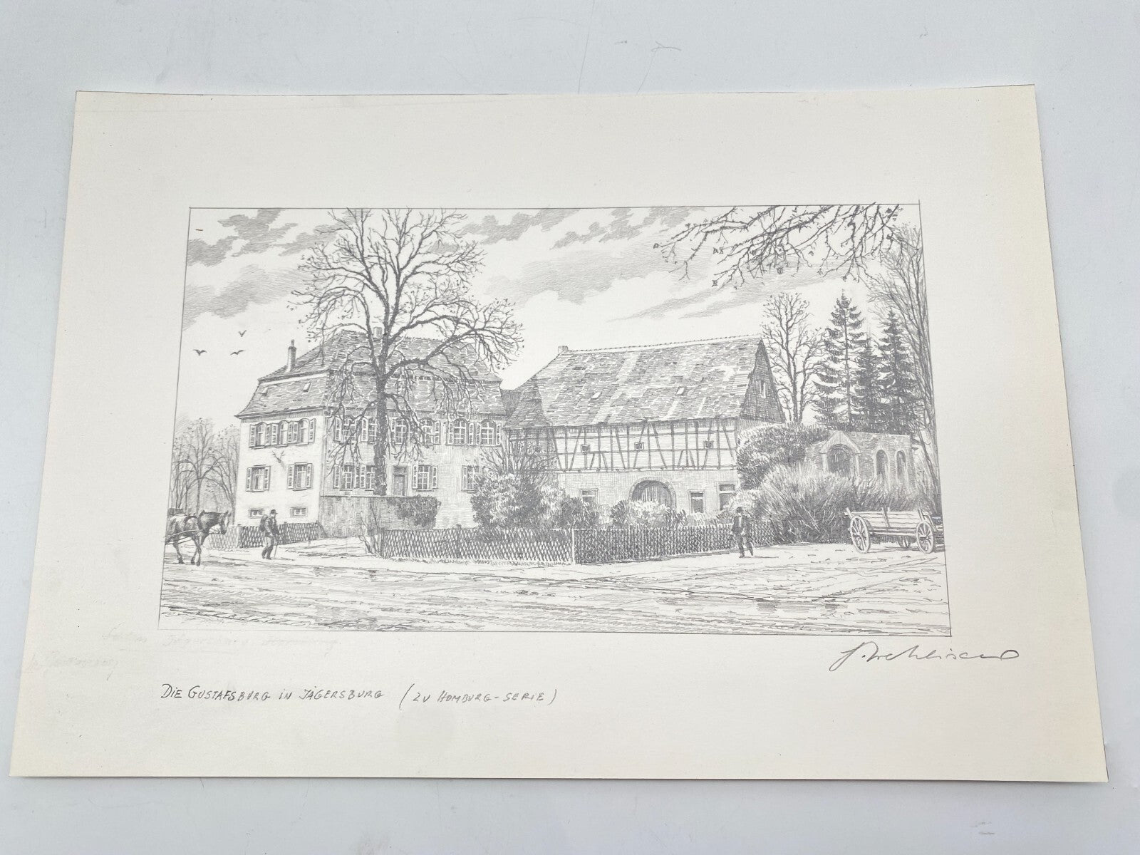 HEINZ WEHLISCH ZEICHNUNG GUSTAVSBURG JÄGERSBURG HOMBURG HANDSIGNIERT