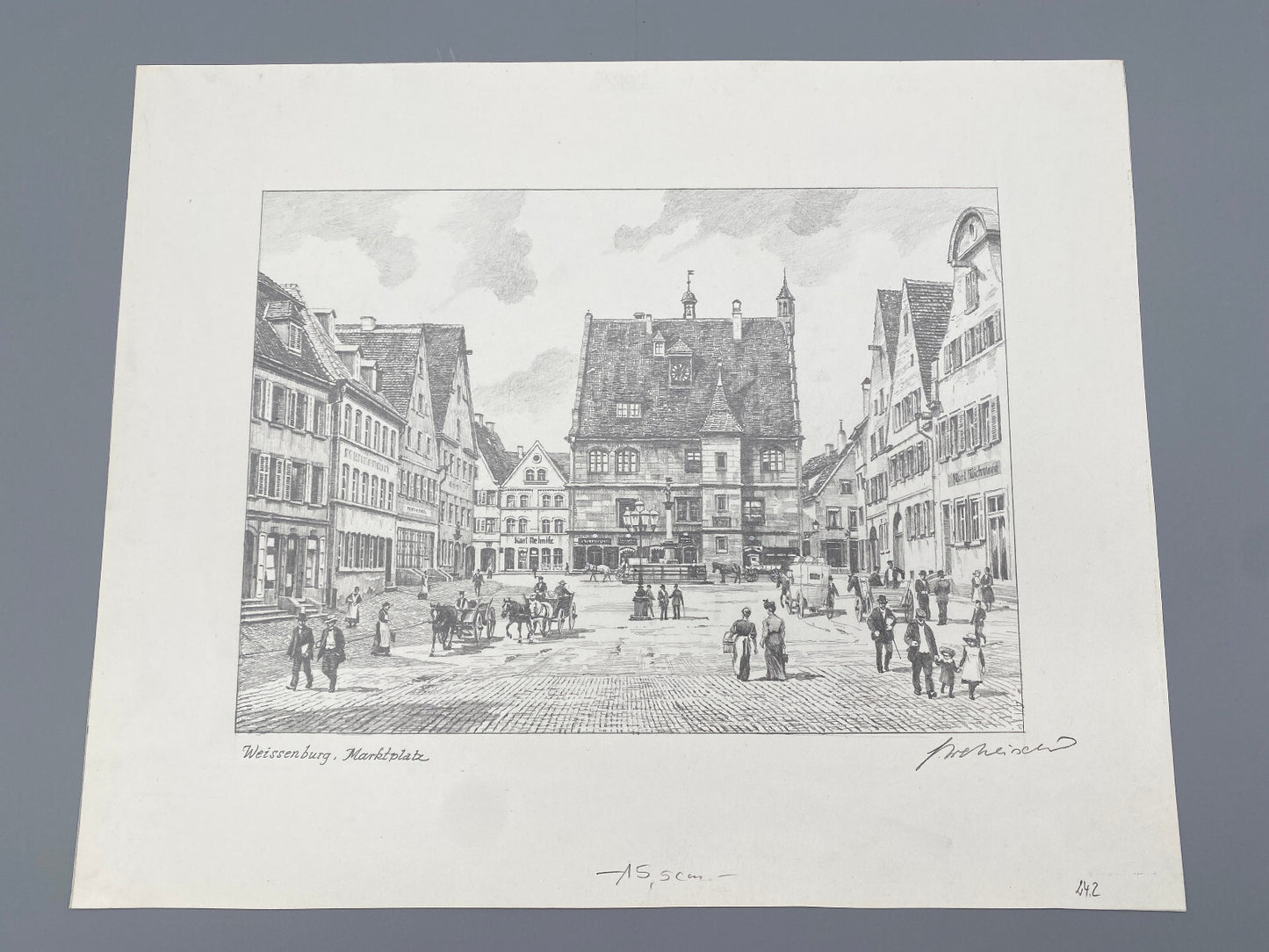 DEUTSCHER KÜNSTLER HEINZ WEHLISCH ZEICHNUNG WEISSENBURG MARKTPLATZ HANDSIGNIERT