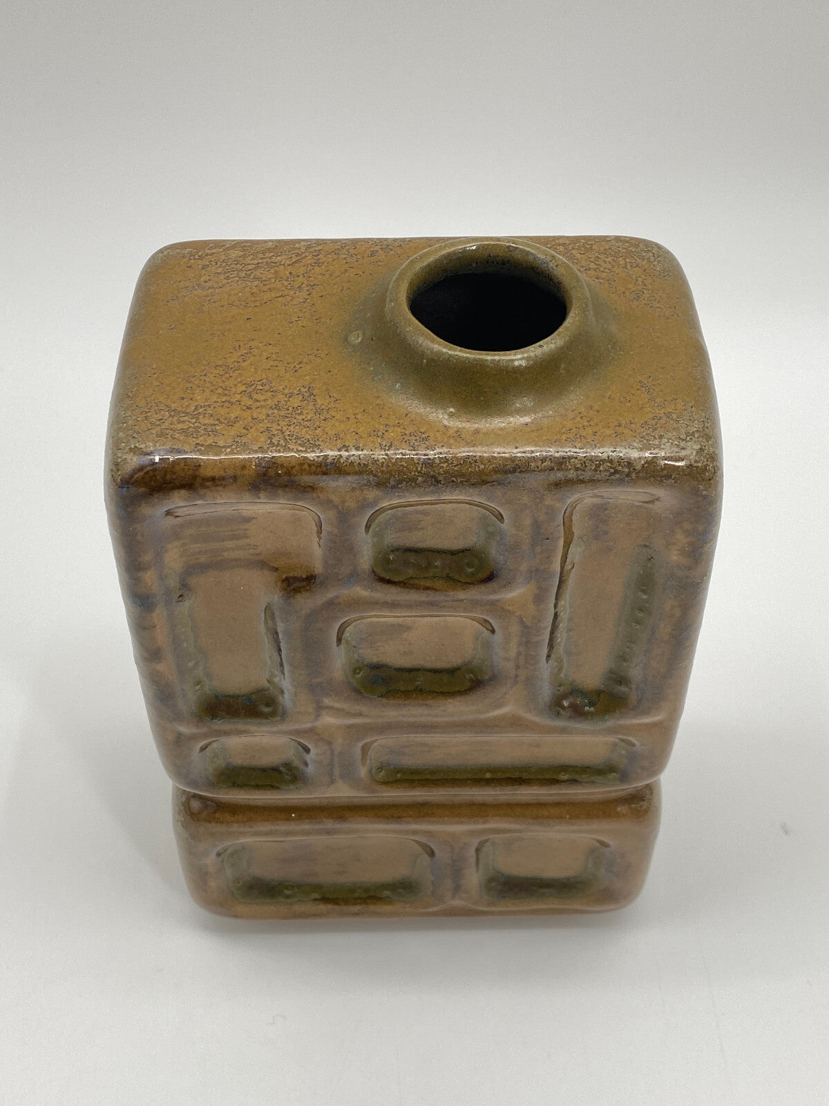 * VASE MID CENTURY DESIGN ECKIG GEOMETRISCH RELIEF GERMAN 70ER LAVA