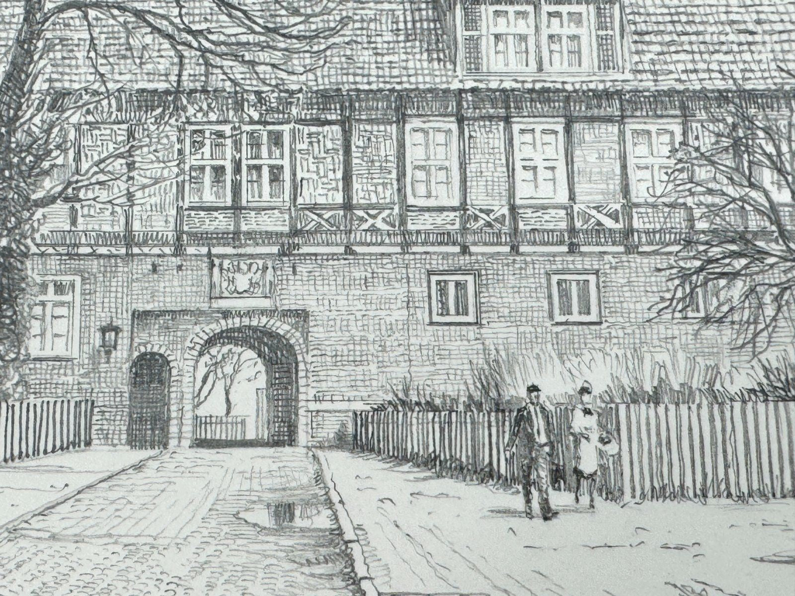 * HEINZ WEHLISCH ZEICHNUNG SCHLOß AHLDEN ANSICHT SIGNIERT