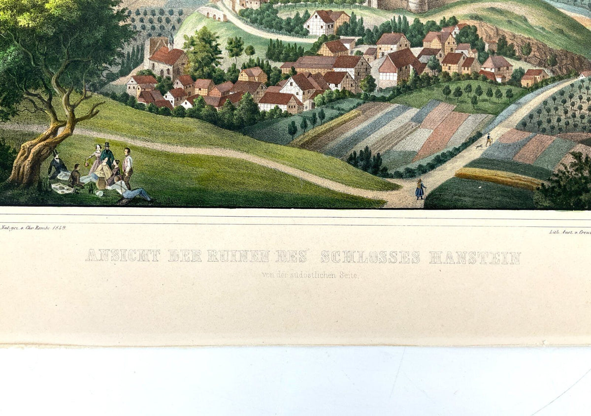 *GRAFIK LITHOGRAFIE BURG HANSTEIN BORNHAGEN ALTKOLORIERT BIEDERME