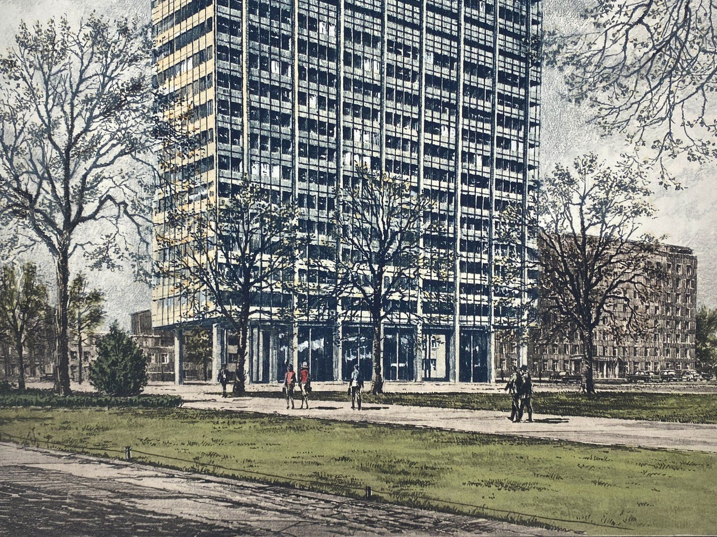 *GRAFIK LITHOGRAFIE HEINZ WEHLISCH LEVERKUSEN BAYER HOCHHAUS ORIGINAL
