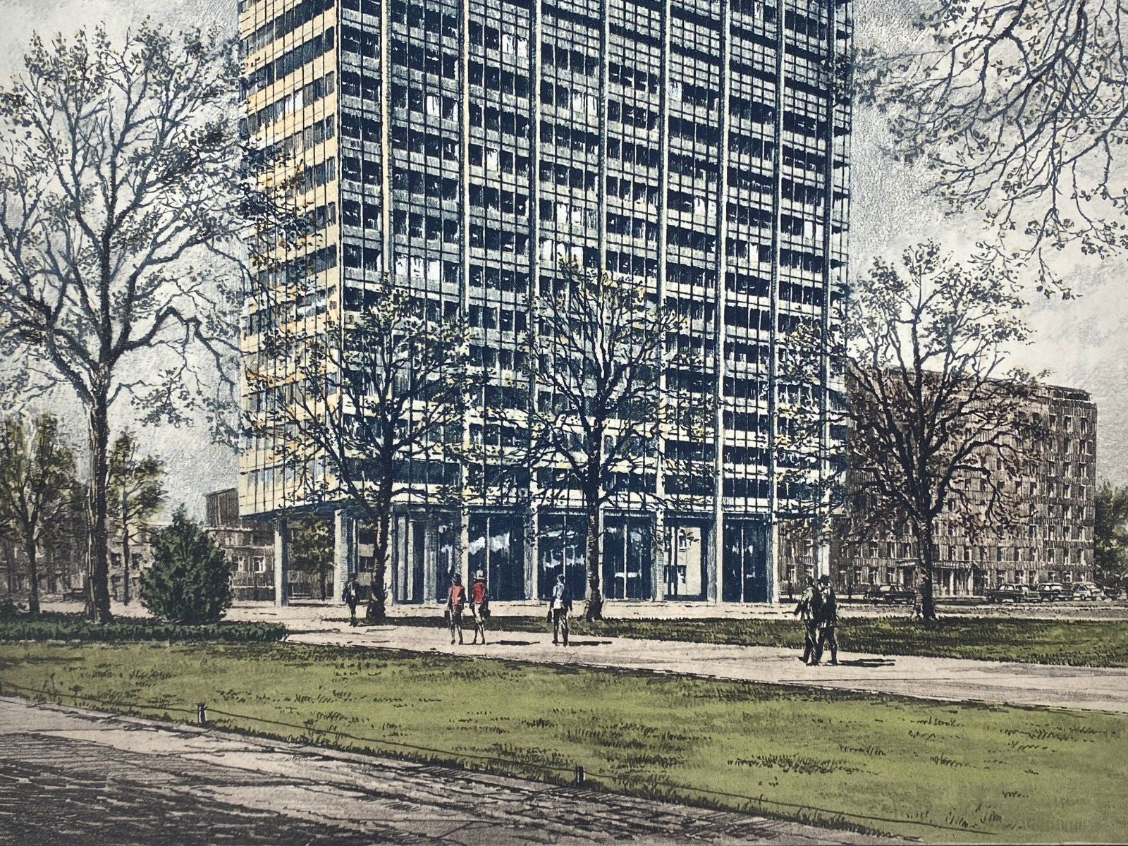 *GRAFIK LITHOGRAFIE HEINZ WEHLISCH LEVERKUSEN BAYER HOCHHAUS ORIGINAL