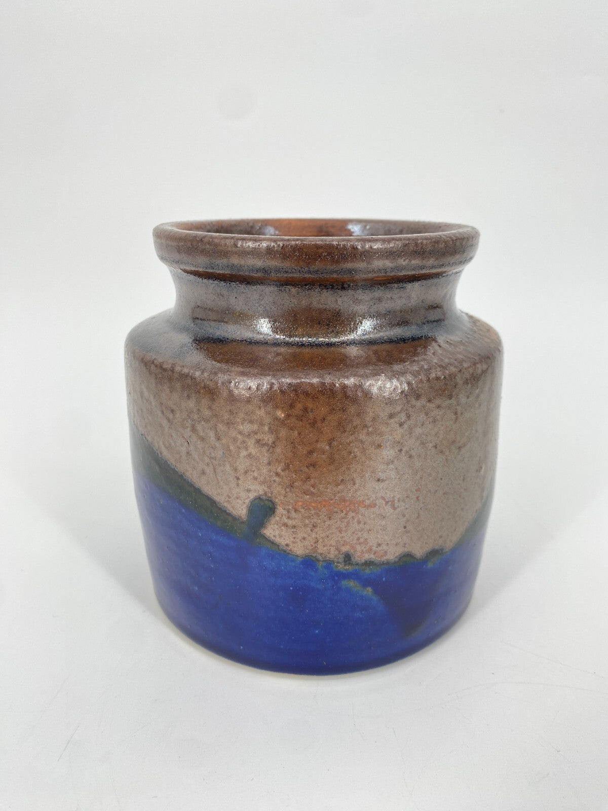 * MID CENTURY HUBERTUS MENZEL STUDIO KERAMIK VASE TOPF BLAU BRAUN 13,5CM