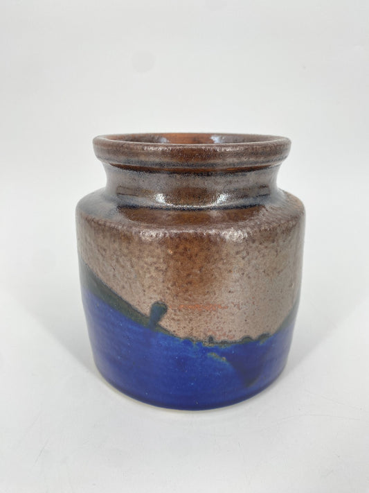 * MID CENTURY HUBERTUS MENZEL STUDIO KERAMIK VASE TOPF BLAU BRAUN 13,5CM