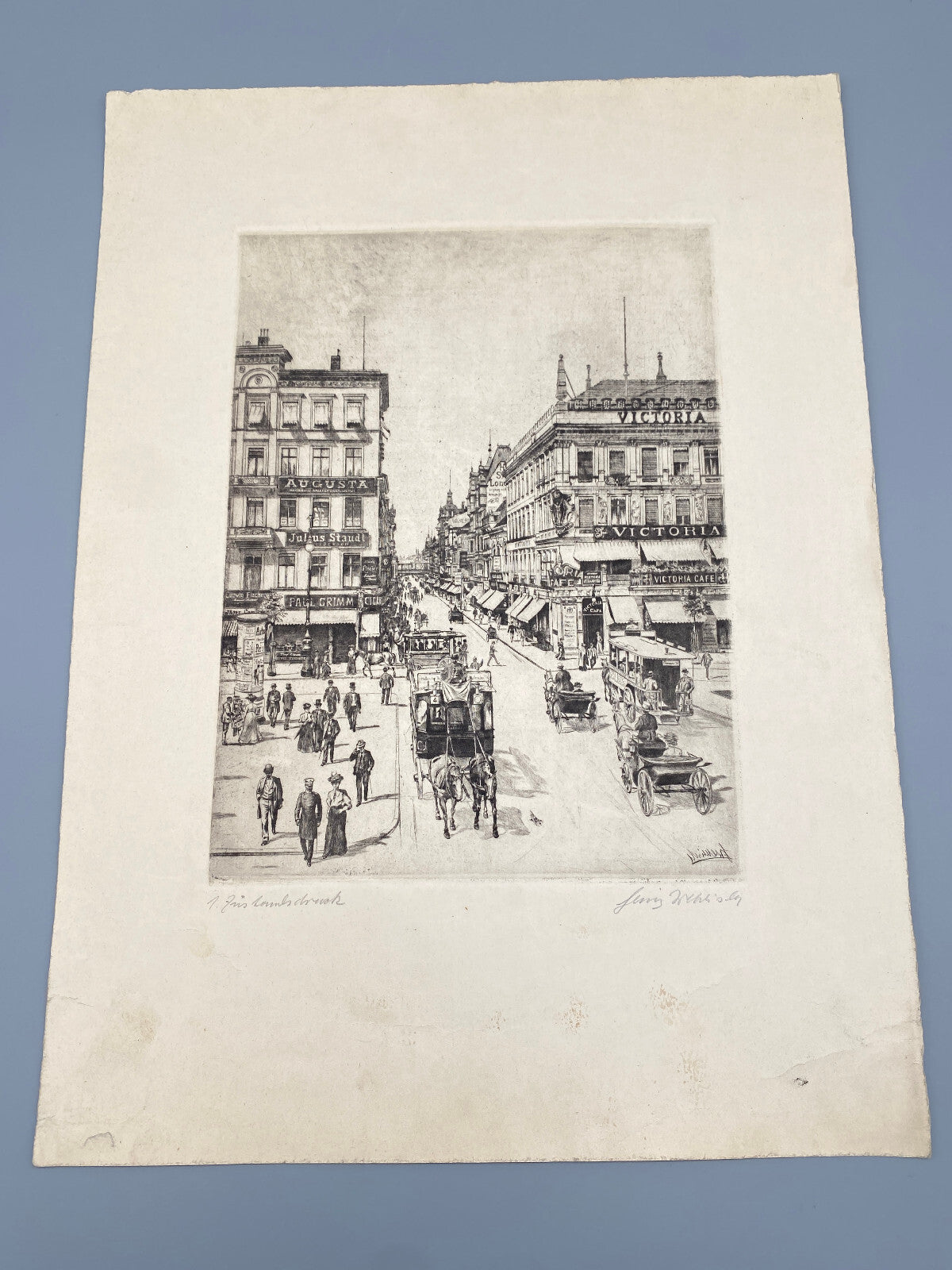HEINZ WEHLISCH BERLIN FRIEDRICHSTRAßE UM 1901 ORIGINAL RADIERUNG HANDSIGNIERT