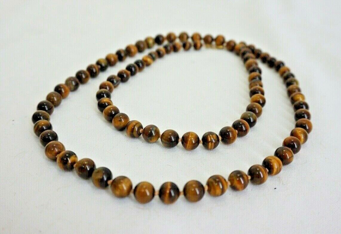 TIGERAUGE HALSKETTE COLLIER 90CM GEKNOTET PERLEN NATURSTEINE
