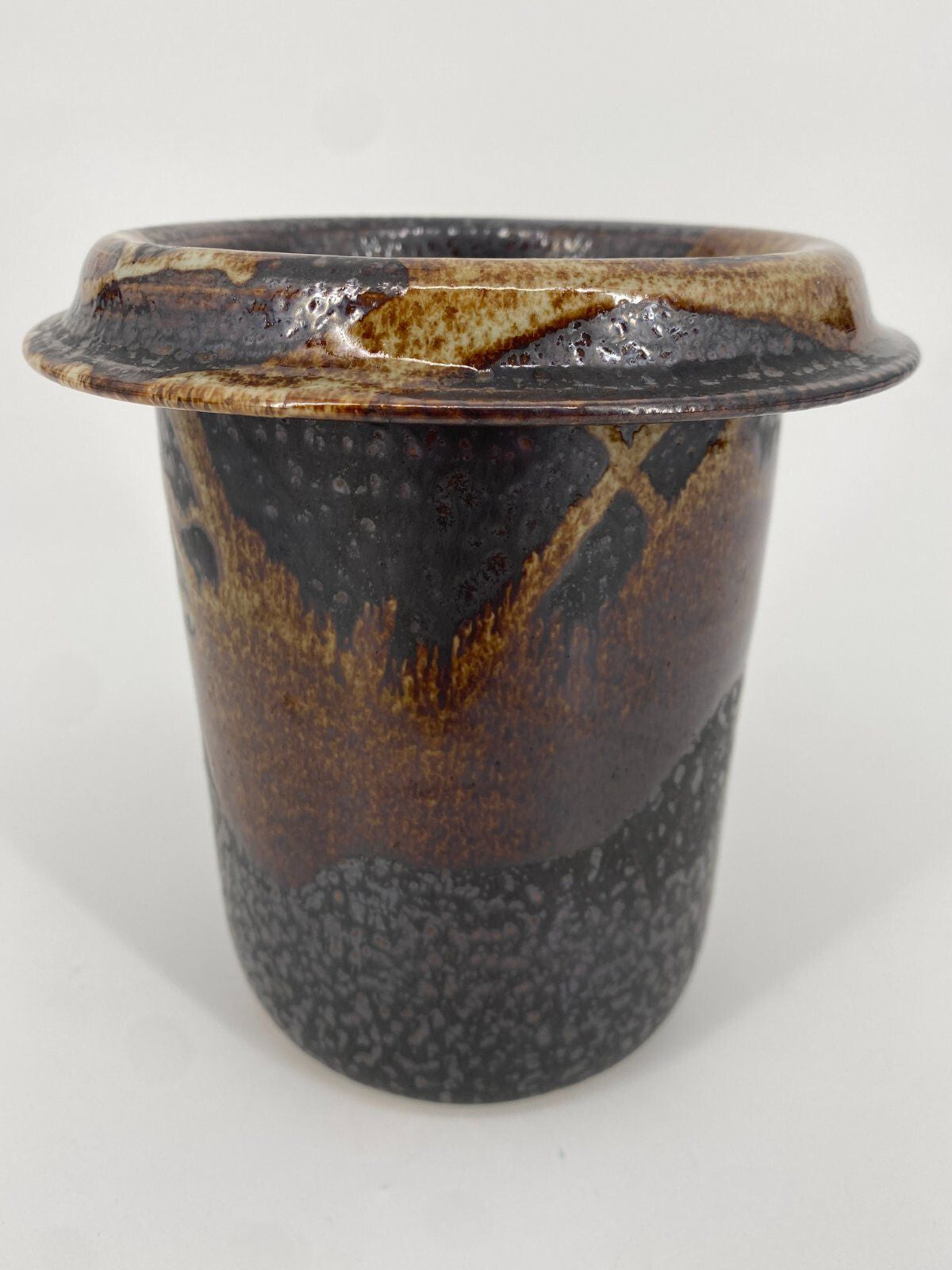 * TOPF VASE STUDIOKERAMIK RÖHRENVASE VINTAGE STEINZEUG BRAUN