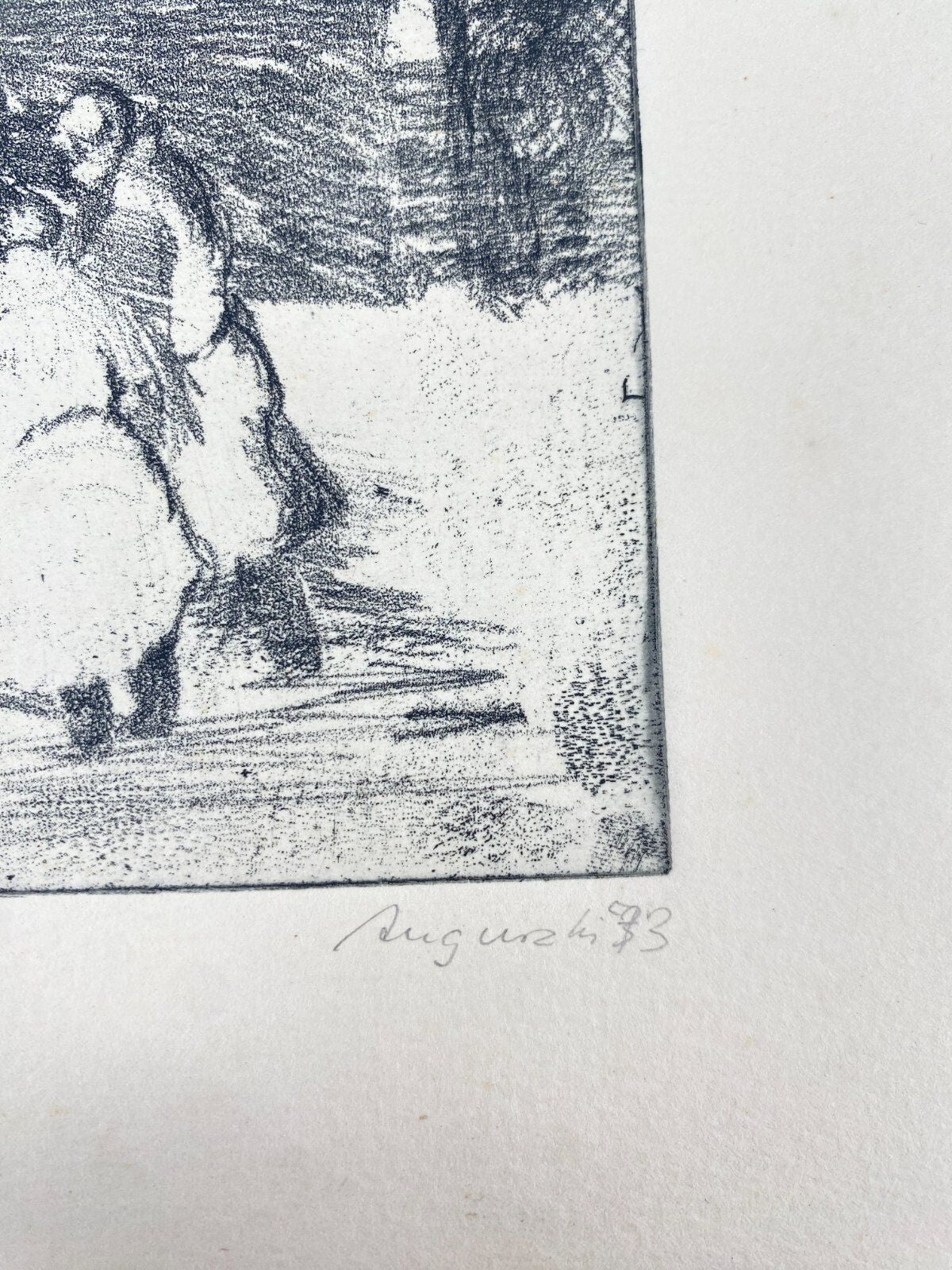 * RADIERUNG IM REGEN M. AUGURZKI GRAFIK KUNST SIGNIERT 70ER 1973
