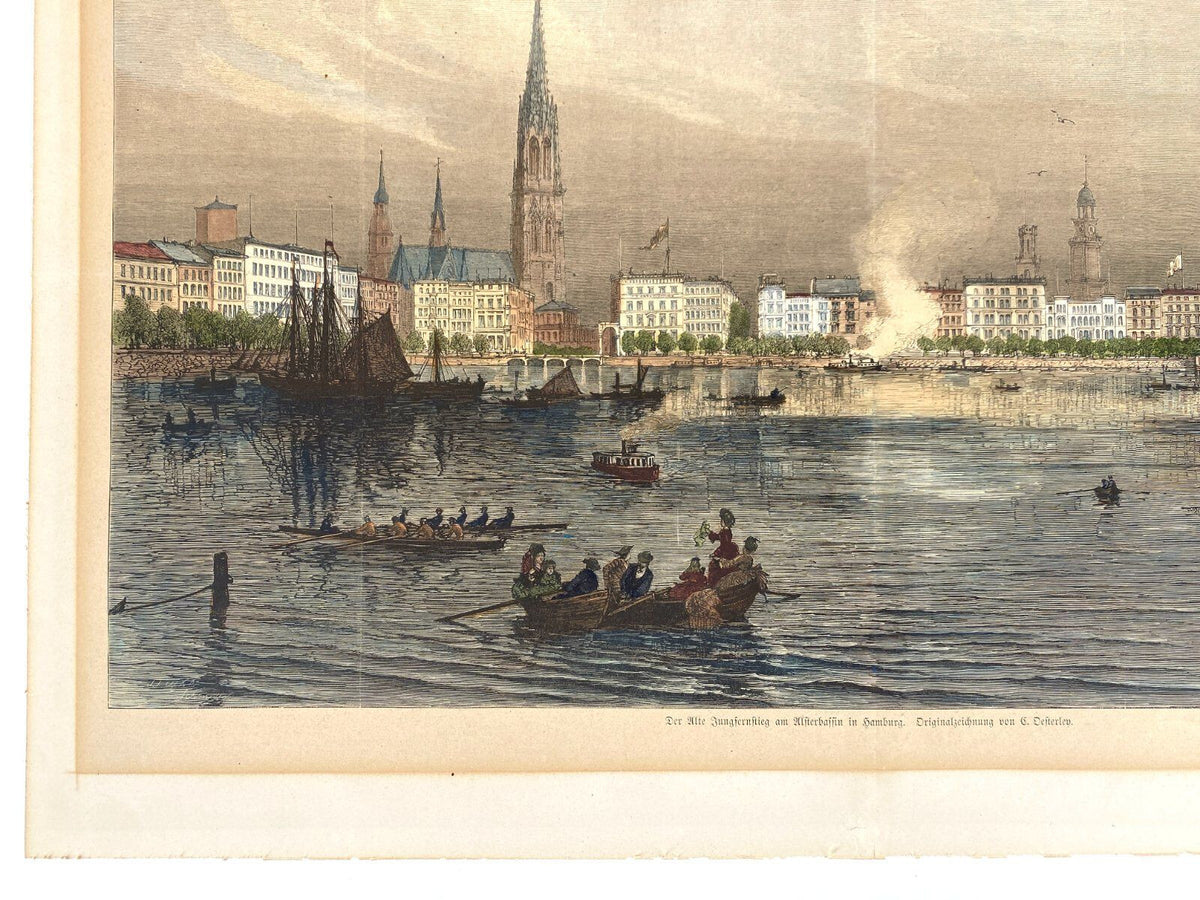 *GRAFIK DER ALTE JUNGFERNSTIEG DRUCK HAMBURG C. OESTERLEY 1875