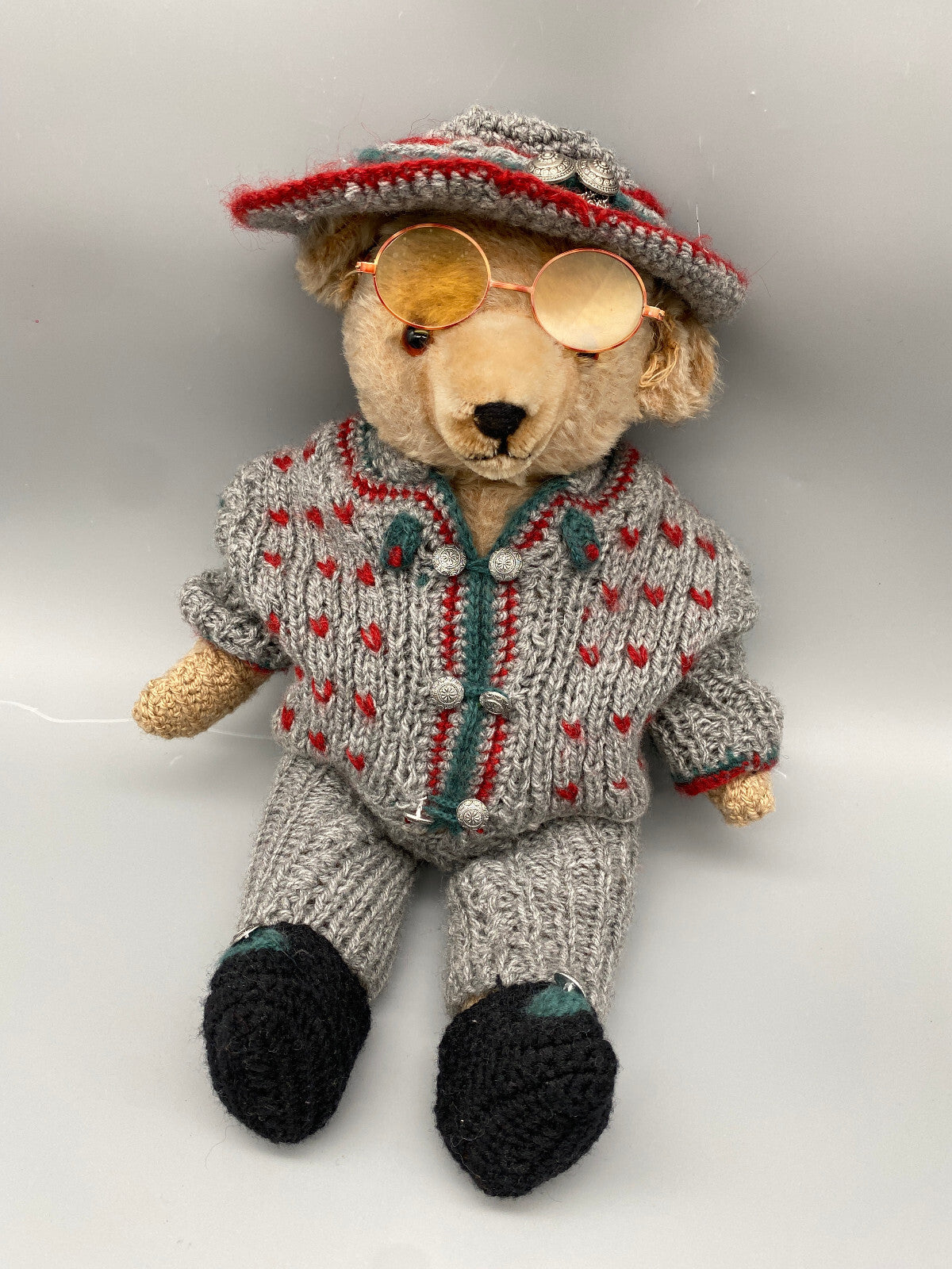 TEDDYBÄR SAMMLERSTÜCK HANDGEFERTIGT HANDGESTRICKT KUSCHELTIER 50ER DEUTSCHLAND