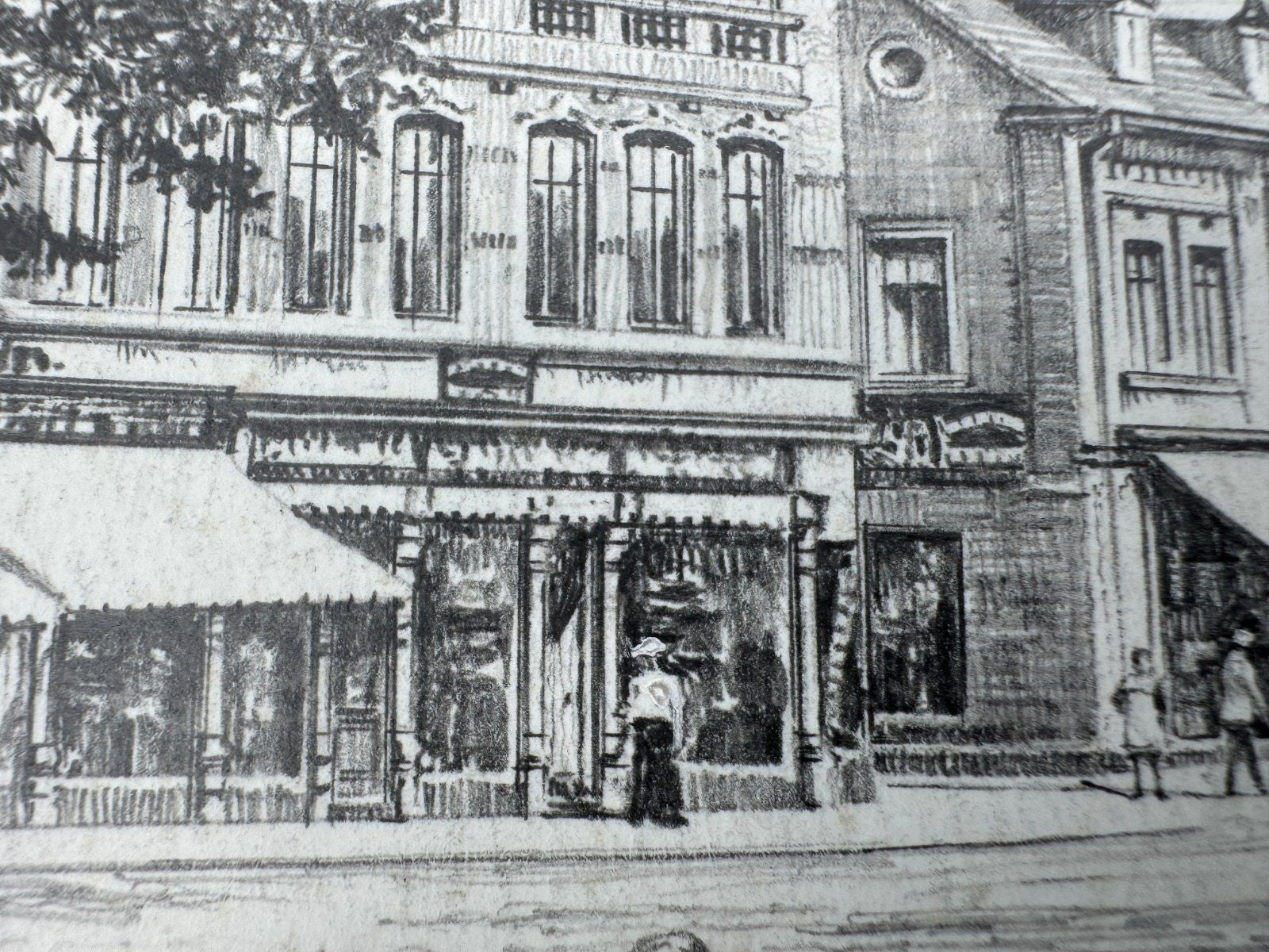 * HEINZ WEHLISCH ZEICHNUNG AUE MARKTPLATZ RATHAUS 1900 ANSICHT SIGNIERT