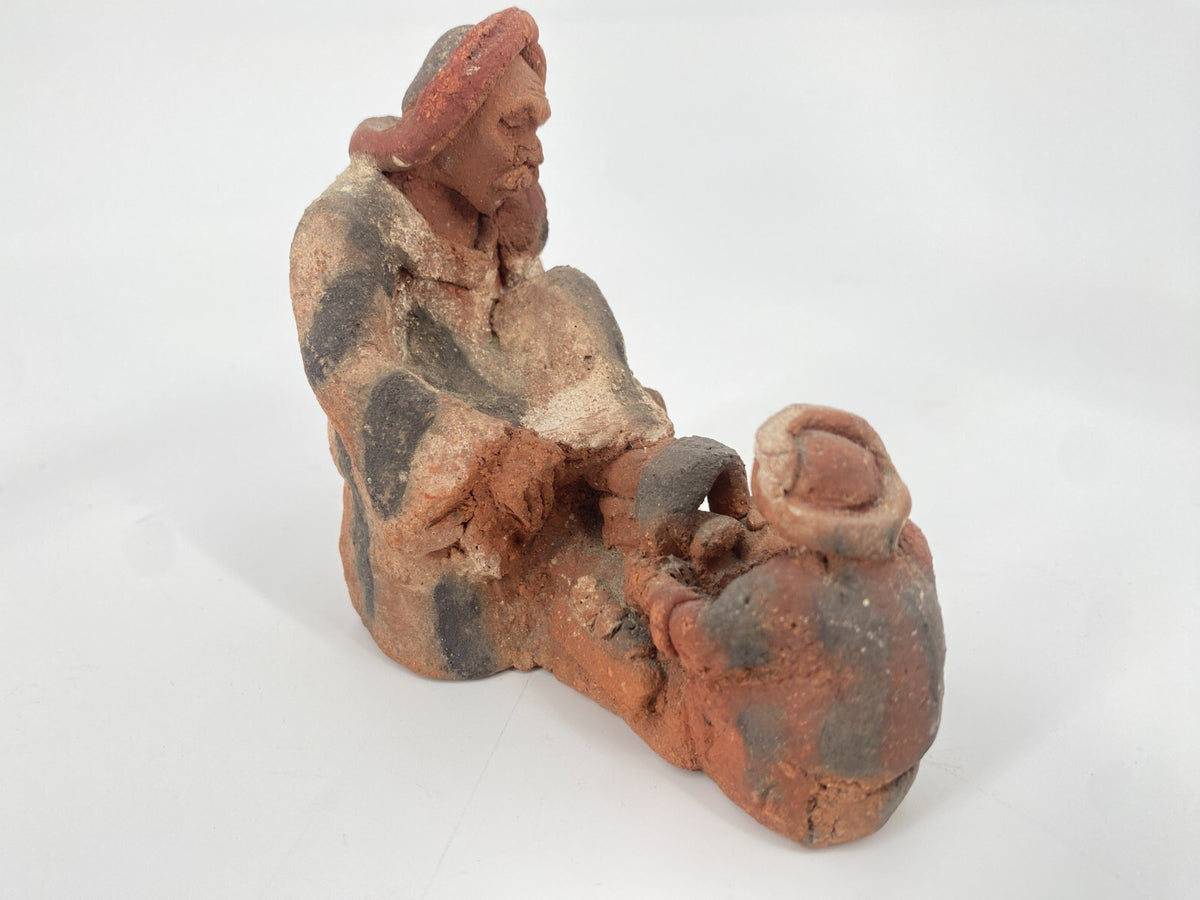 * 2 STK KERAMIK FIGUR STATUETTE ÄGYPTEN  TERRAKOTTA TON HANDARBEIT VINTAGE
