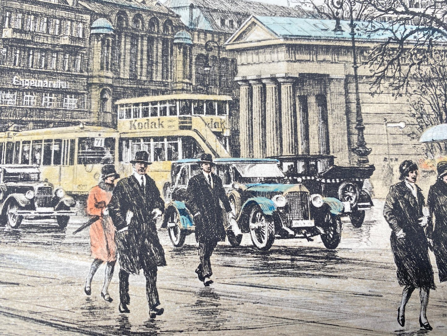 HEINZ WEHLISCH BERLIN POTSDAMER PLATZ 1930 ORIGINAL RADIERUNG KOLORIERT SIGNIERT