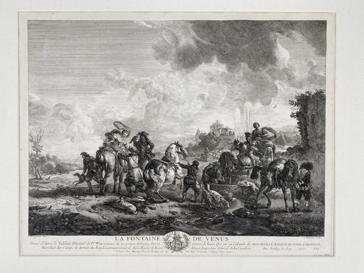 *RADIERUNG KUPFERSTICH JEAN MOYREAU WOUWERMAN LA FONTAINE DE VENUS 1750 BAROCK