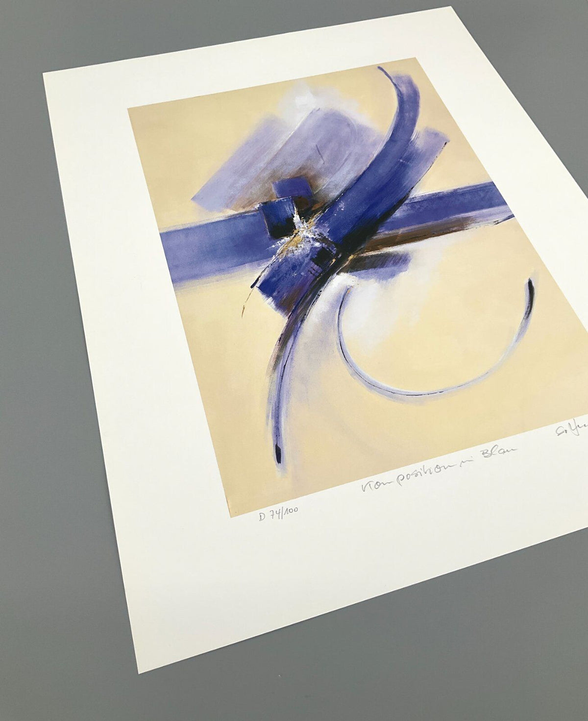 *KUNSTDRUCK GEORG SCHÄDEL KOMPOSITION IN BLAU HANDSIGNIERT NUMMER