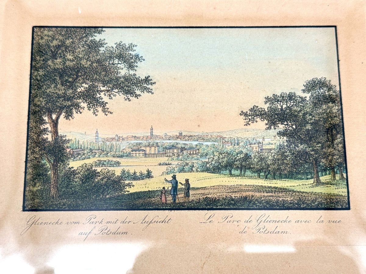 *RADIERUNG GLIENICKE POTSDAM 1830 ANTIK ALTKOLORIERT GERAHMT