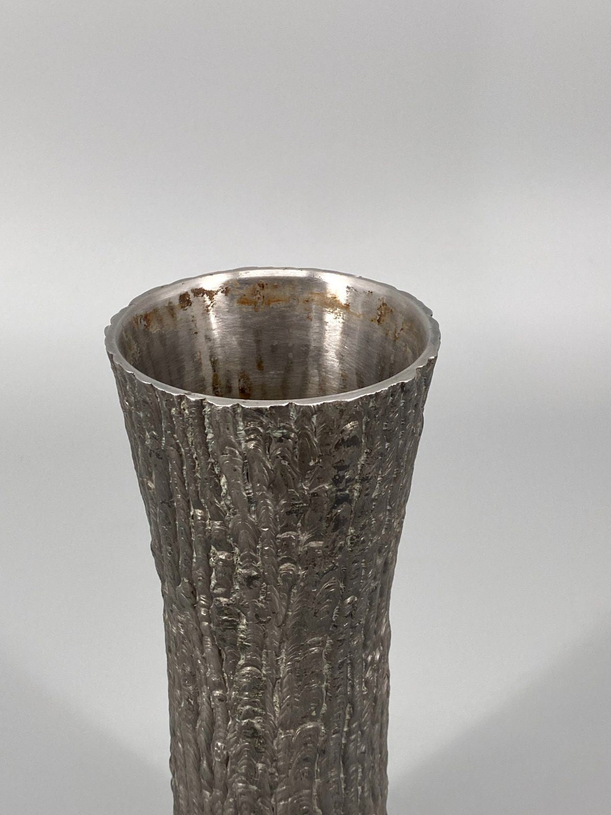 * VASE BRUTALISTISCH MASSIV STAHL STRUKTUR METALL RINDE 70er