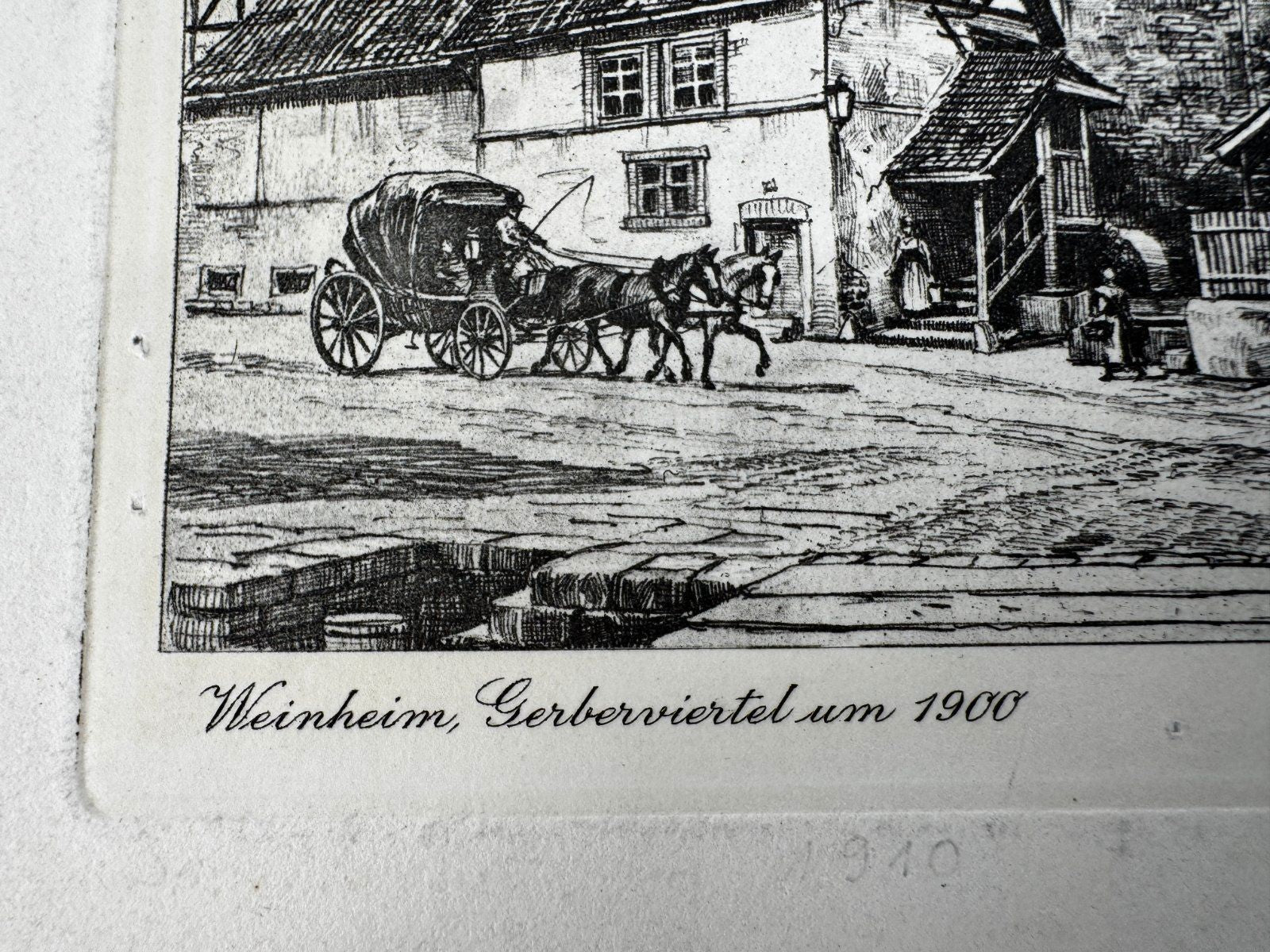 * HEINZ WEHLISCH RADIERUNG WEINHEIM GERBERVIERTEL UM 1900 ANSICH