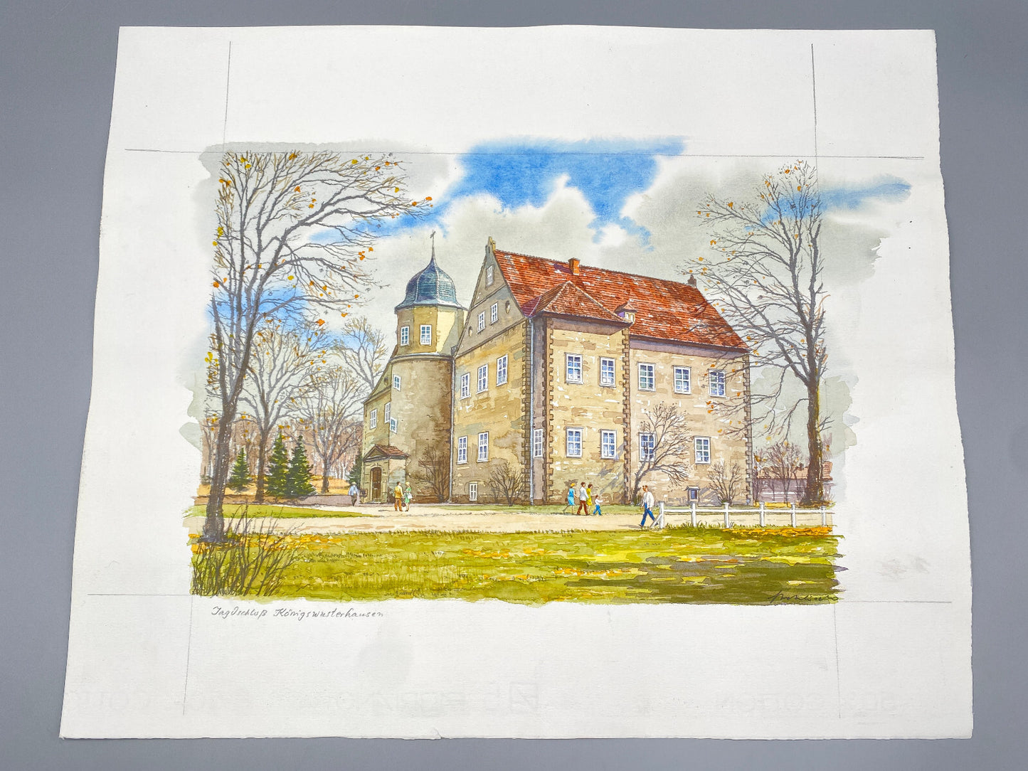 DEUTSCHER KÜNSTLER HEINZ WEHLISCH JAGDSCHLOSS KÖNIGSWUSTERHAUSEN AQUARELL