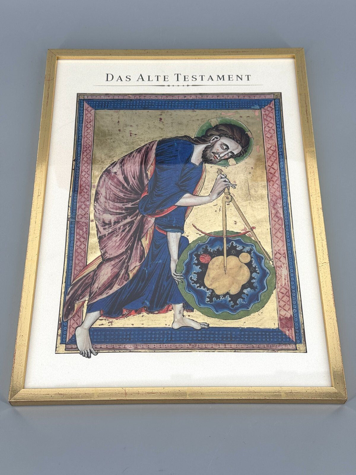 *2x KUNSTDRUCK BIBEL SCHÖPFUNG WELT GOLDFARBIG EVANGELIUM MATTHÄU