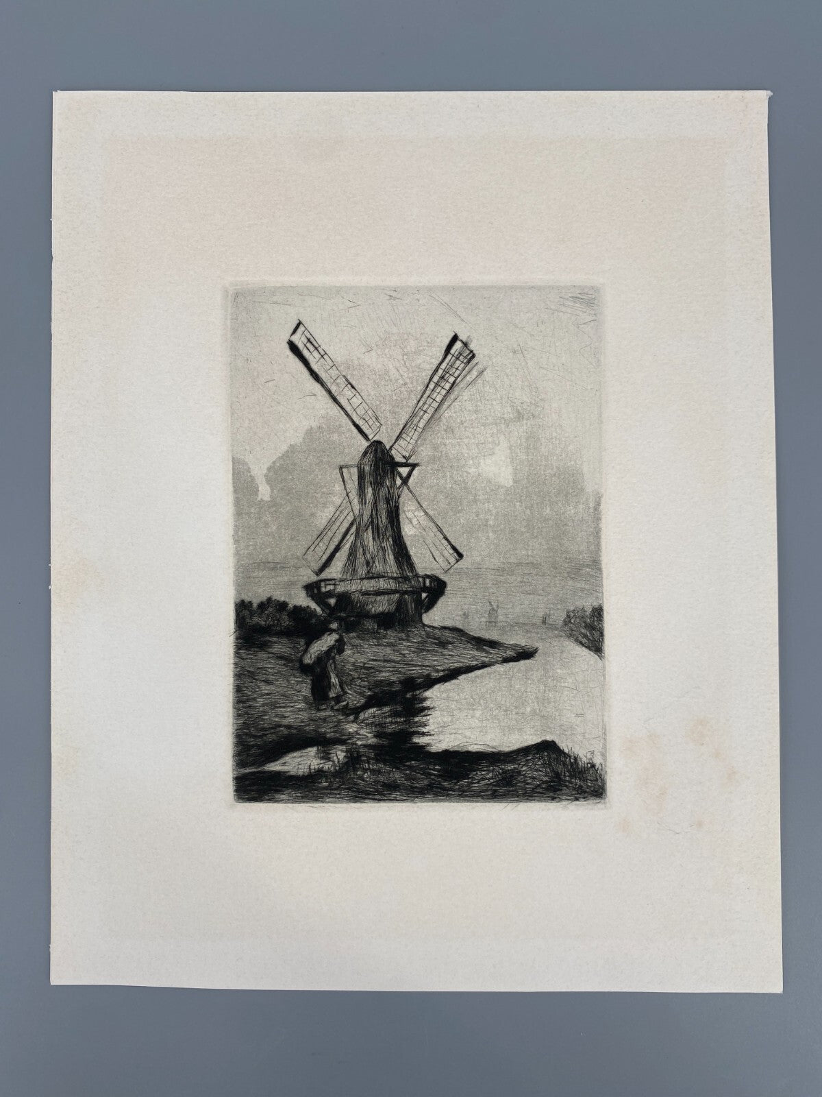 *RADIERUNG URY LESSER LANDSCHAFT MIT HOLLÄNDISCHEN MÜHLE GESTEMPELT 1920/1982