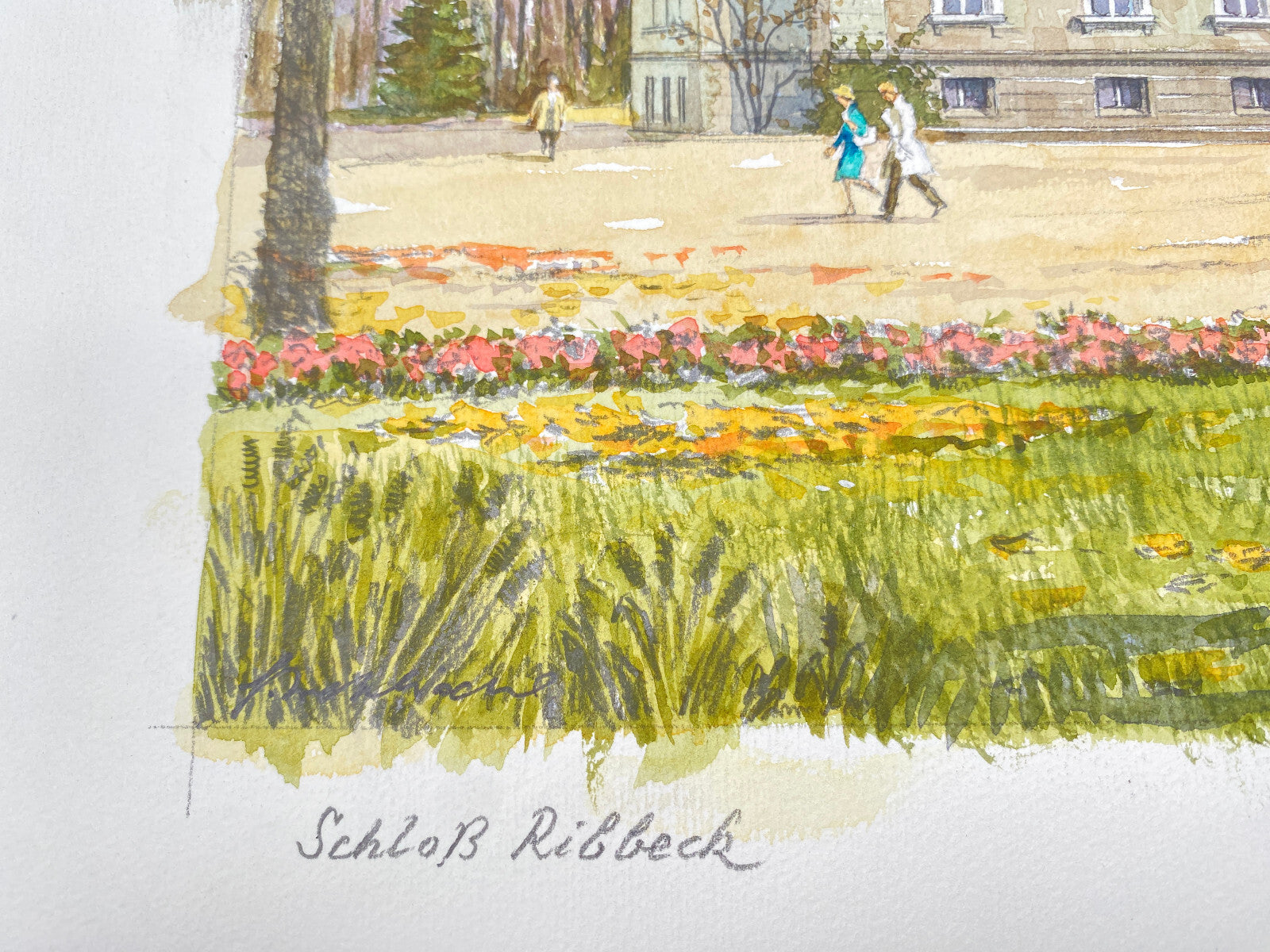 DEUTSCHER KÜNSTLER HEINZ WEHLISCH AQUARELLIERTE ZEICHNUNG SCHLOSS RIBBECK NAUEN