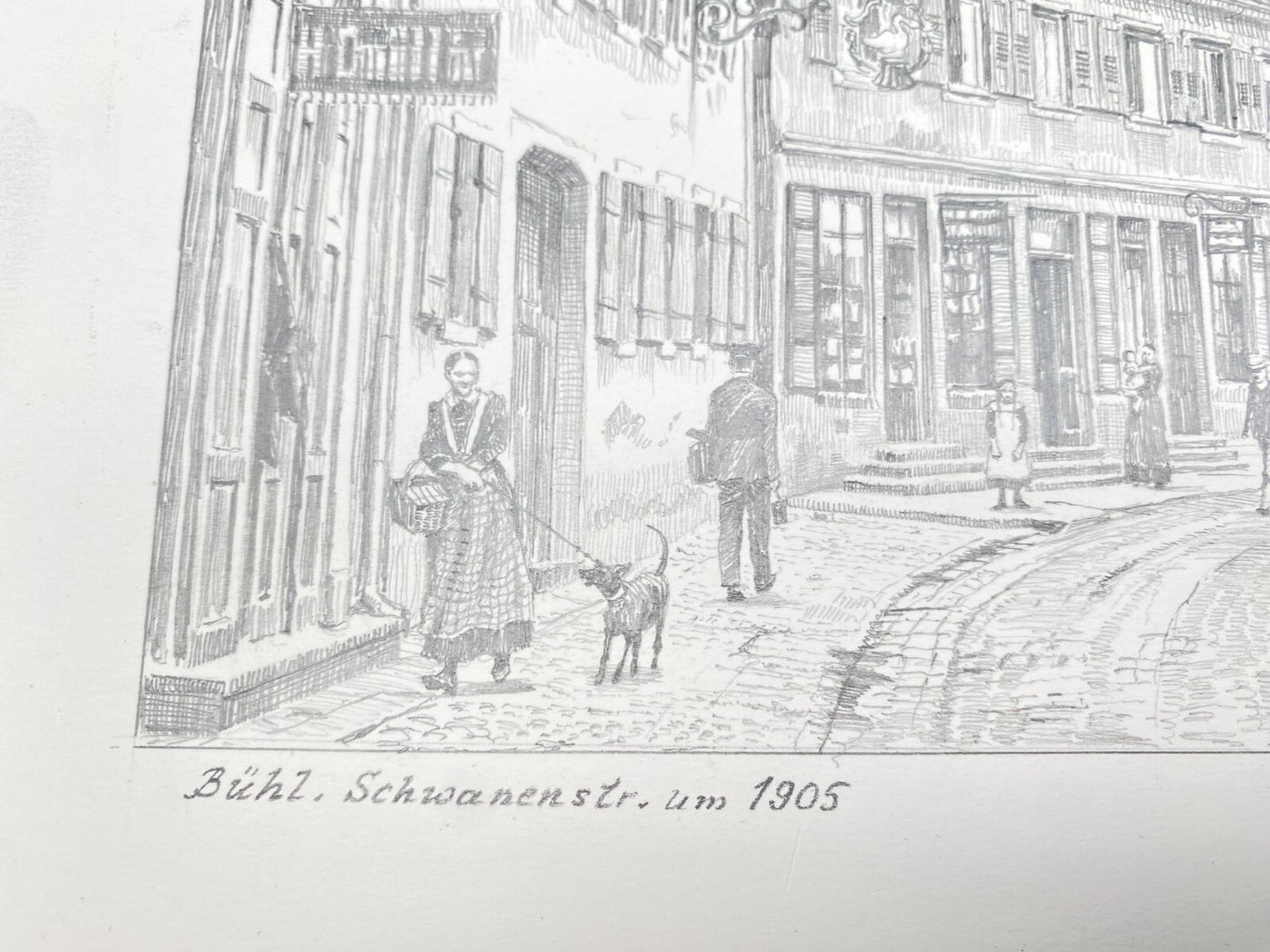 HEINZ WEHLISCH ZEICHNUNG BÜHL SCHWANENSTR UM 1905 HANDSIGNIERT