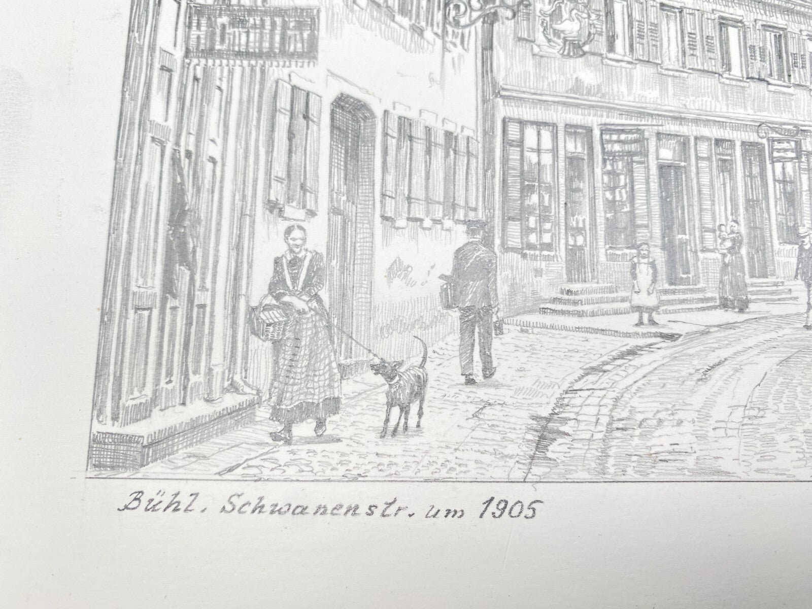HEINZ WEHLISCH ZEICHNUNG BÜHL SCHWANENSTR UM 1905 HANDSIGNIERT