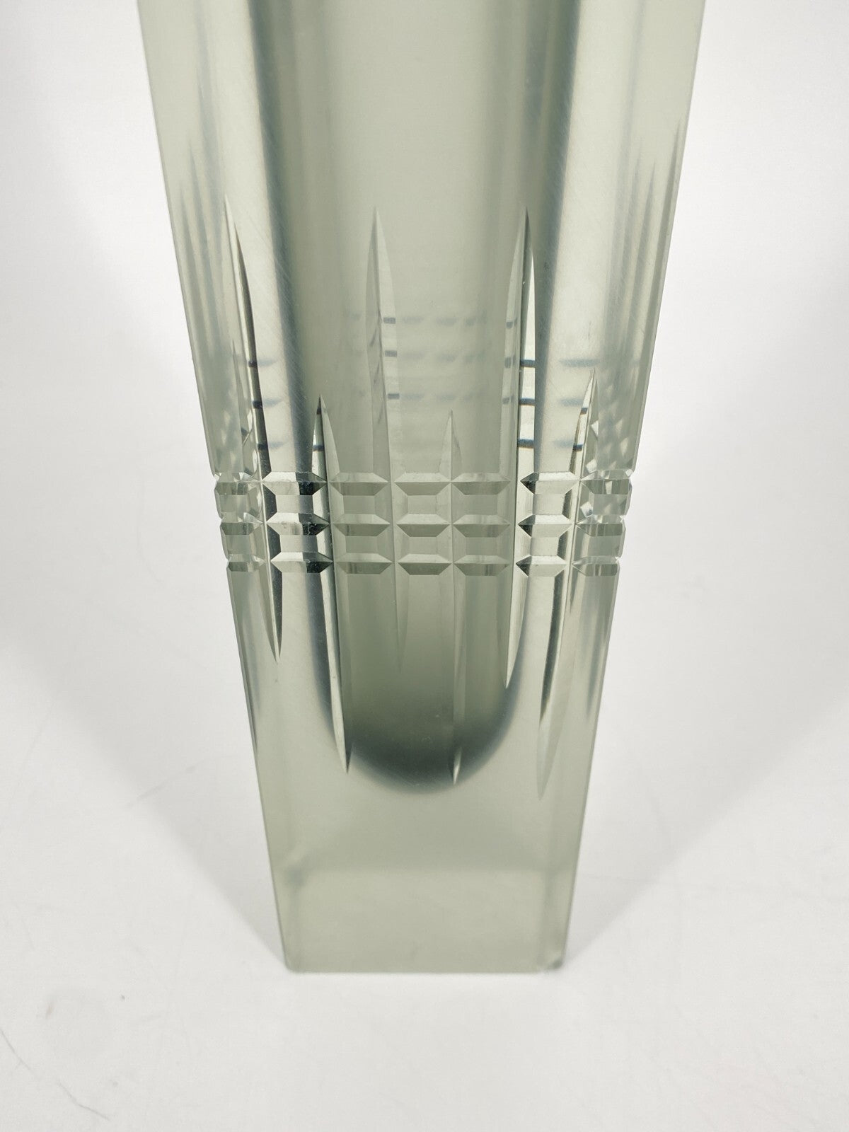 * GLAS VASE BLOCKVASE GRAU TRANSPARENT SATINIERT ÜBERFANGGLAS VINTAGE