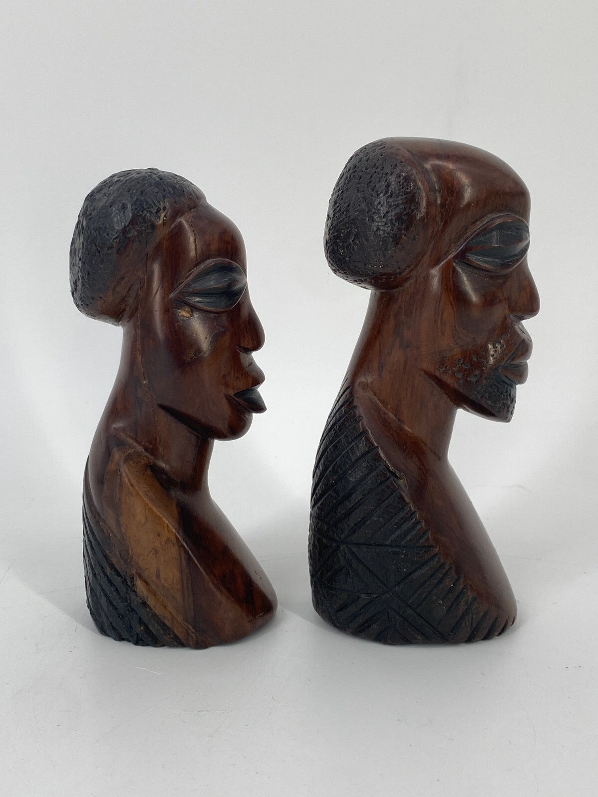 * 2 x AFRIKA HOLZ FIGUR KOPF ROSENHOLZ BÜSTE SCHNITZ HANDARBEIT VINTAGE