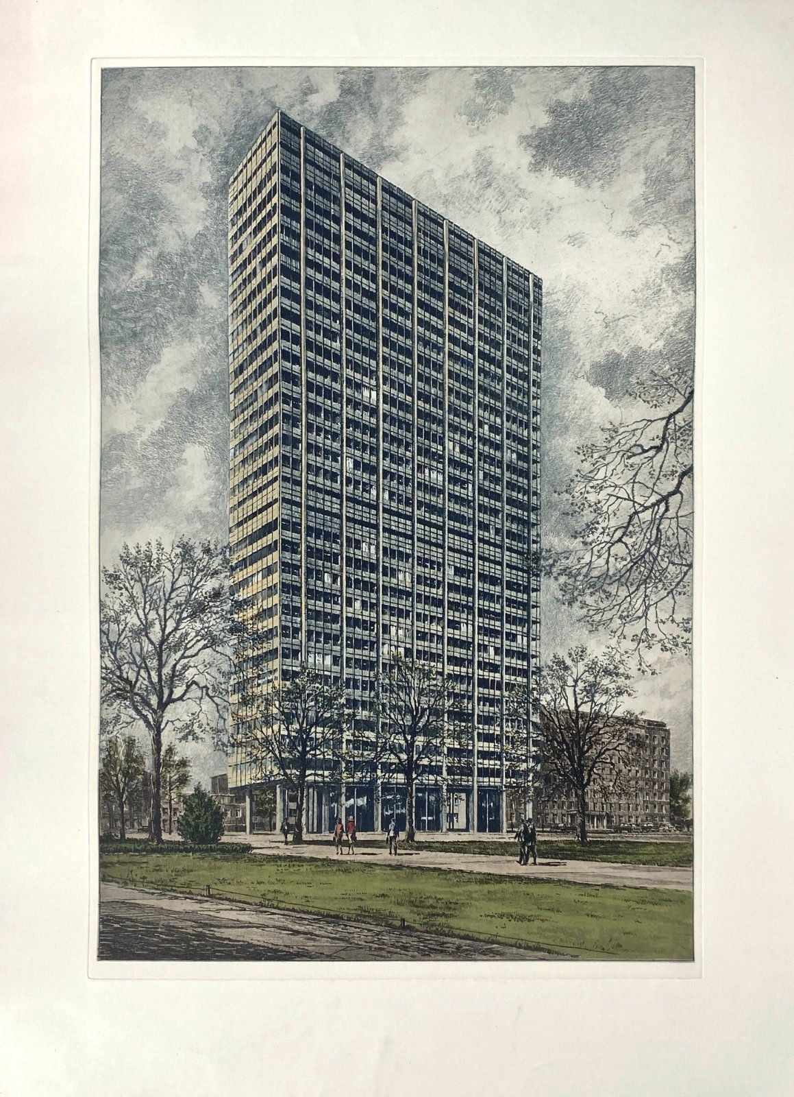 *GRAFIK LITHOGRAFIE HEINZ WEHLISCH LEVERKUSEN BAYER HOCHHAUS ORIGINAL
