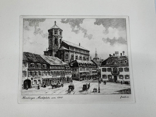 * HEINZ WEHLISCH ORIGINAL RADIERUNG HOMBURGER MARKTPLATZ UM 1910