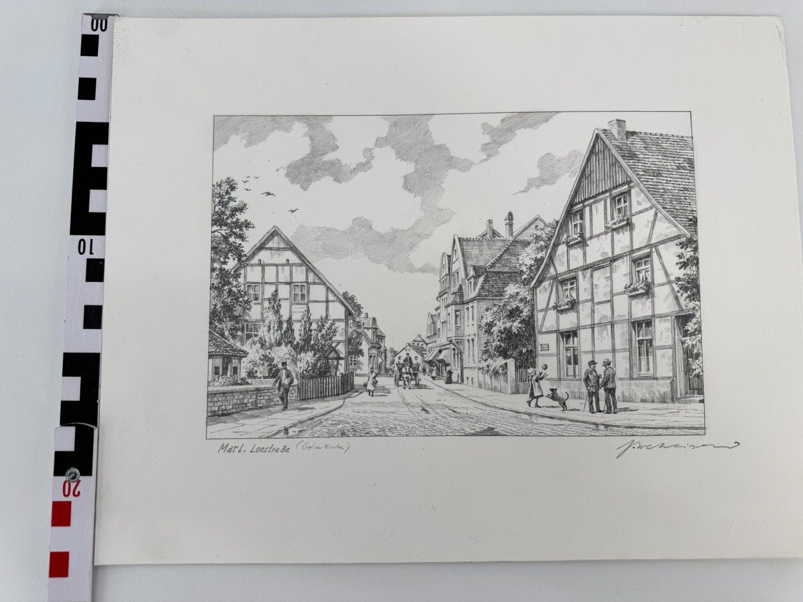 * HEINZ WEHLISCH ZEICHNUNG MARL LOERSTRAßE GELSENKIRCHEN SIGNIERT