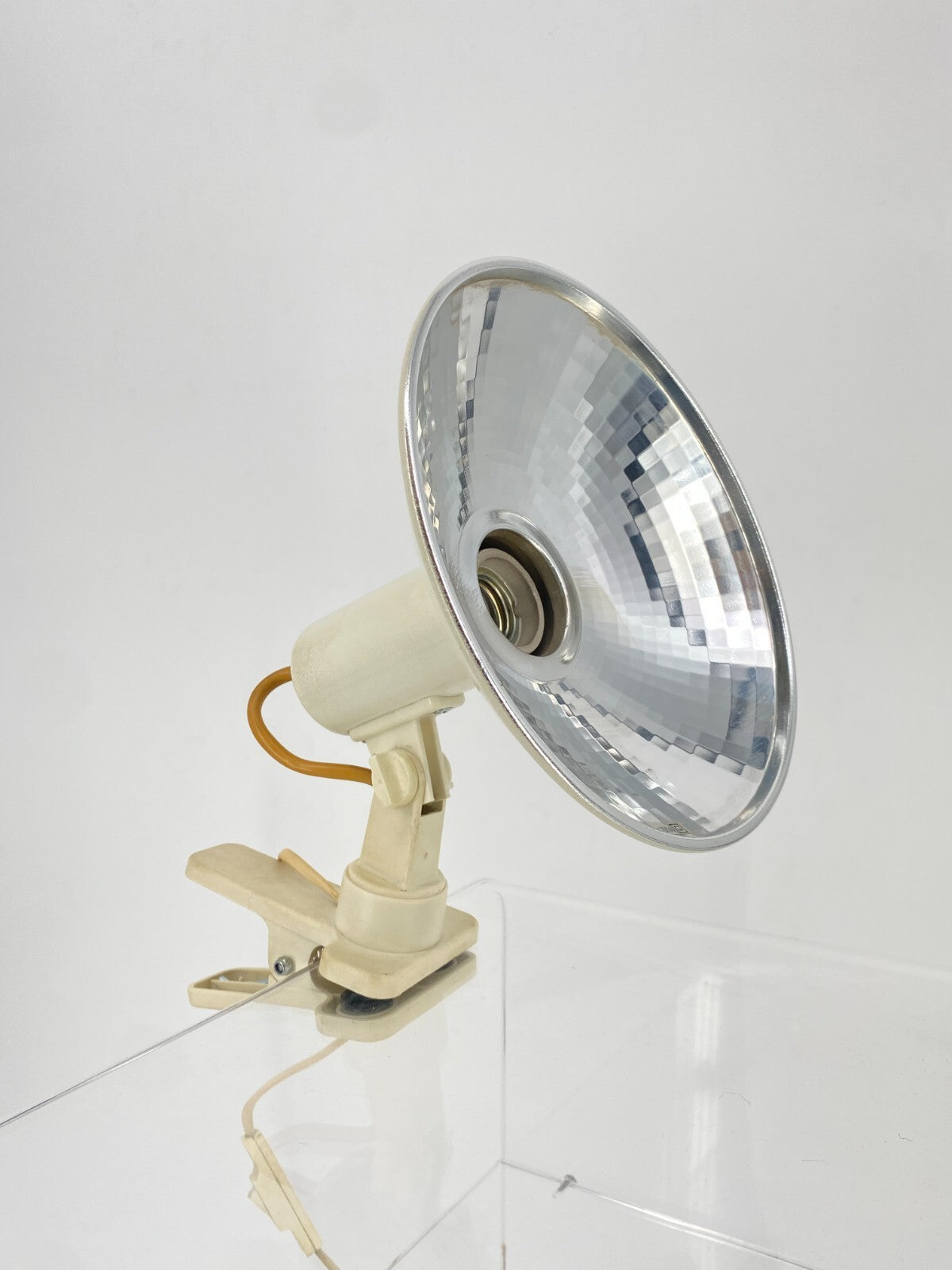 * KLEMMLAMPE SPOT CREME WEIß CHROM FACETTIERT VINTAGE 60ER 70ER