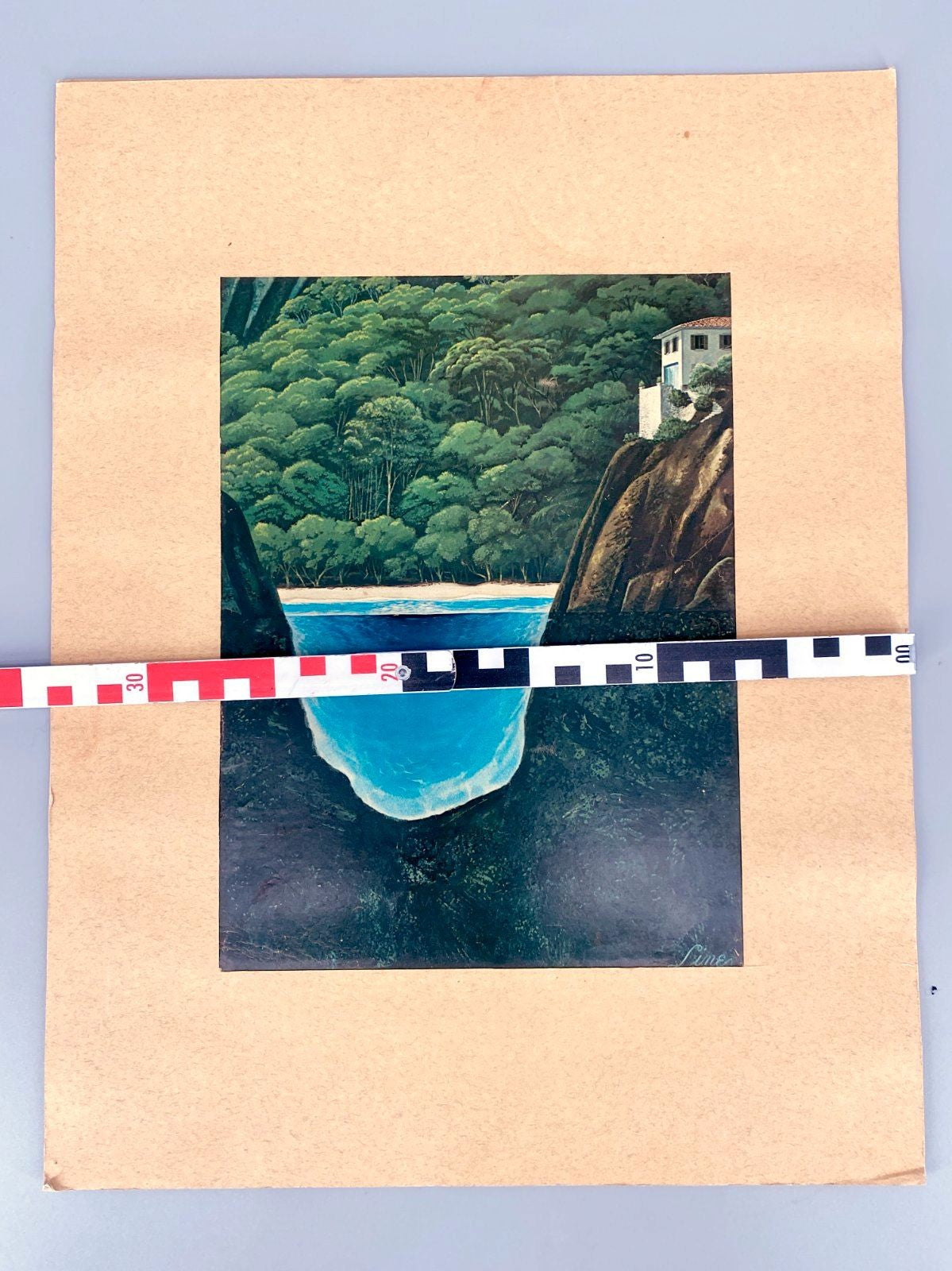 * GRAFIK KUNSTDRUCK LAGUNE KLIFF VILLA TROPEN 80ER VINTAGE LINE