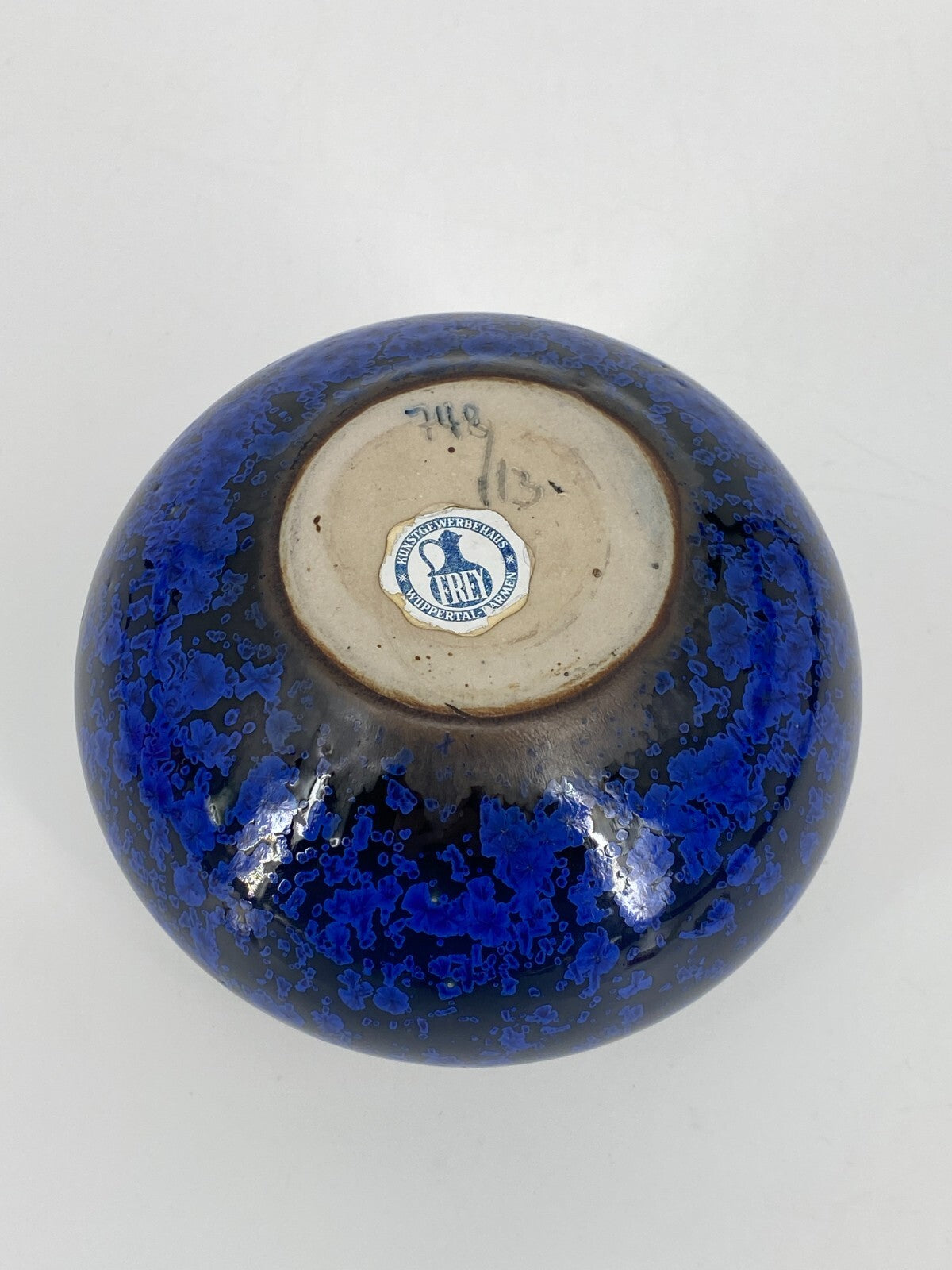 * STUDIO KERAMIK VASE KRISTALLINE GLASUR BLAU BRAUN WENDELIN STAHL MID CENTURY