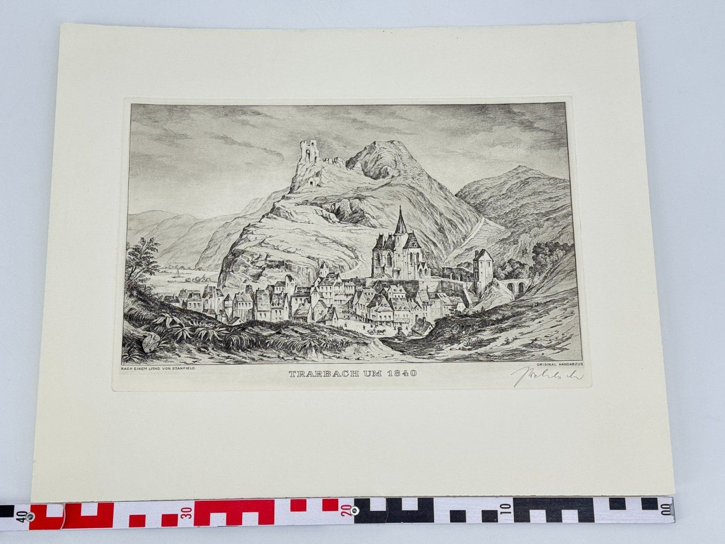 * HEINZ WEHLISCH RADIERUNG TRARBACH 1840 ANSICHT SIGNIERT