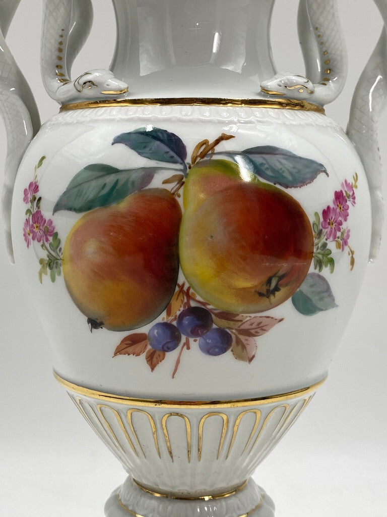* MEISSEN PORZELLAN VASEN SCHLANGENHENKEL LEUTERITZ OBST FRUCHT DEKOR