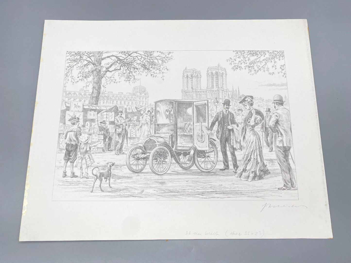 HEINZ WEHLISCH KÜNSTLER 2X ZEICHNUNGEN PEUGEOT PARIS 1912 NOTRE DAME ORIGINAL