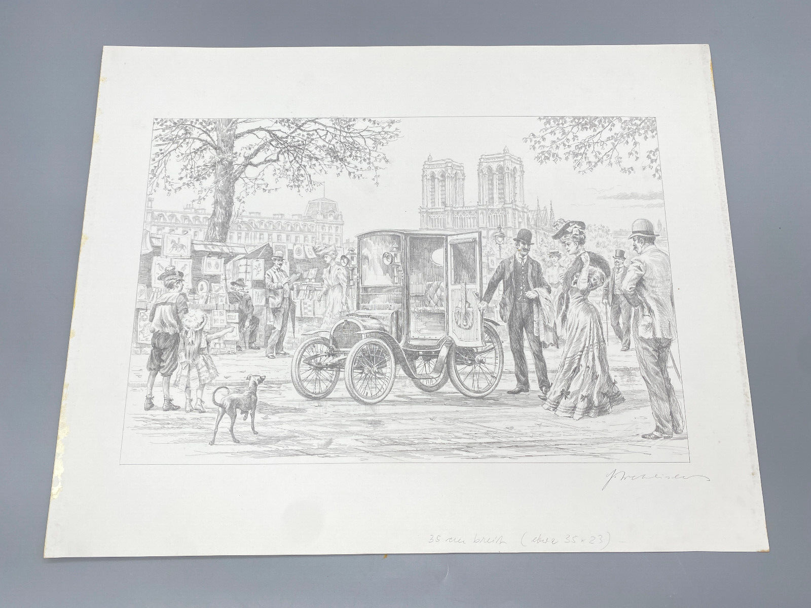 HEINZ WEHLISCH KÜNSTLER 2X ZEICHNUNGEN PEUGEOT PARIS 1912 NOTRE DAME ORIGINAL